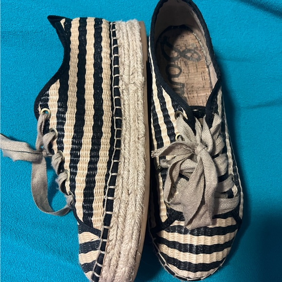 Sam Edelman Celina Striped Raffia Black Espadrille Platform - Picture 2 of 4